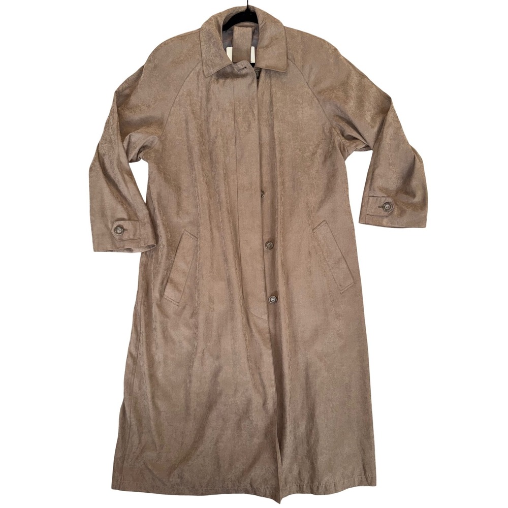 London Fog Women's Tan Suede Like Trench Coat Classic Button Up Size 14